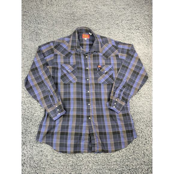 Ely Plains Shirt Men 17.5 Purple Pearl Snap Casual Plaid Cowboy Chore Rodeo - Picture 1 of 6